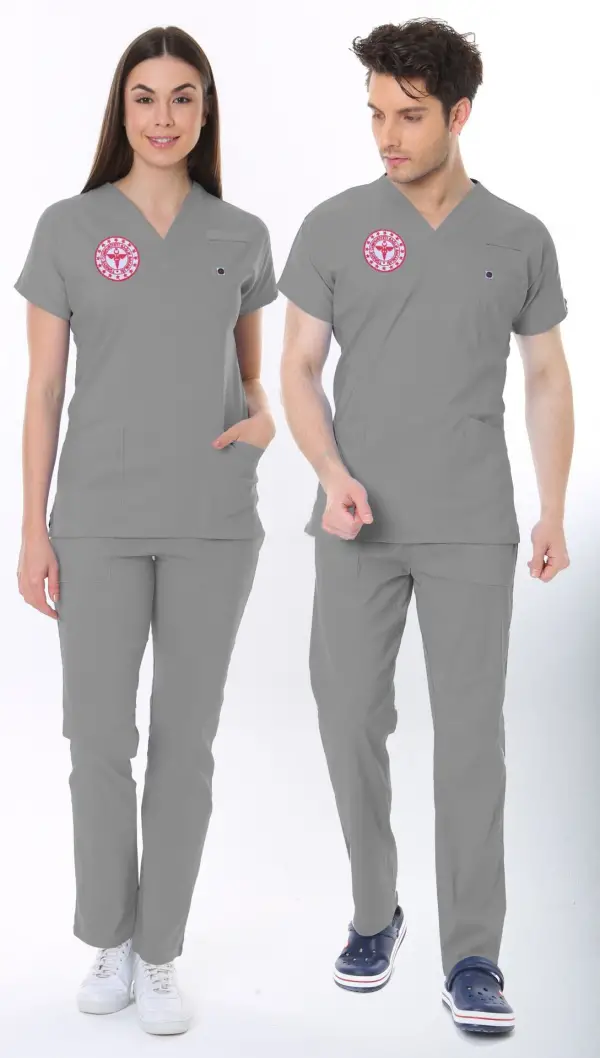 GRİ TEKNİK HİZMETLER PERSONEL FORMASI LİKRALI SCRUBS TAKIM