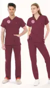 BORDO HASTANE FORMASI LİKRALI SCRUBS TAKIM (BIKING RED)