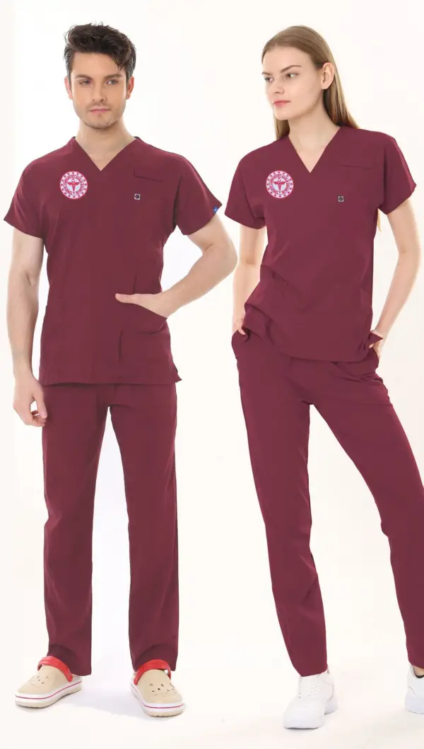 BORDO HASTANE FORMASI LİKRALI SCRUBS TAKIM (BIKING RED)
