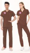 KAHVERENGİ HASTANE FORMASI LİKRALI SCRUBS TAKIM (FRIAR BROWN)