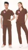 KAHVERENGİ HASTANE FORMASI LİKRALI SCRUBS TAKIM (FRIAR BROWN)