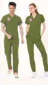 ÇİMEN YEŞİLİ ECZACI FORMASI LİKRALI SCRUBS TAKIM (GRASSHOPPER)