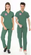 AMELİYATHANE YEŞİL PERSONEL FORMASI LİKRALI SCRUBS TAKIM (FROSTY SPRUCE)