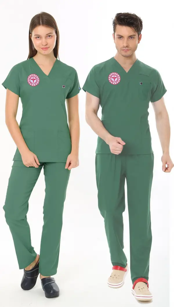 AMELİYATHANE YEŞİL PERSONEL FORMASI LİKRALI SCRUBS TAKIM (FROSTY SPRUCE)