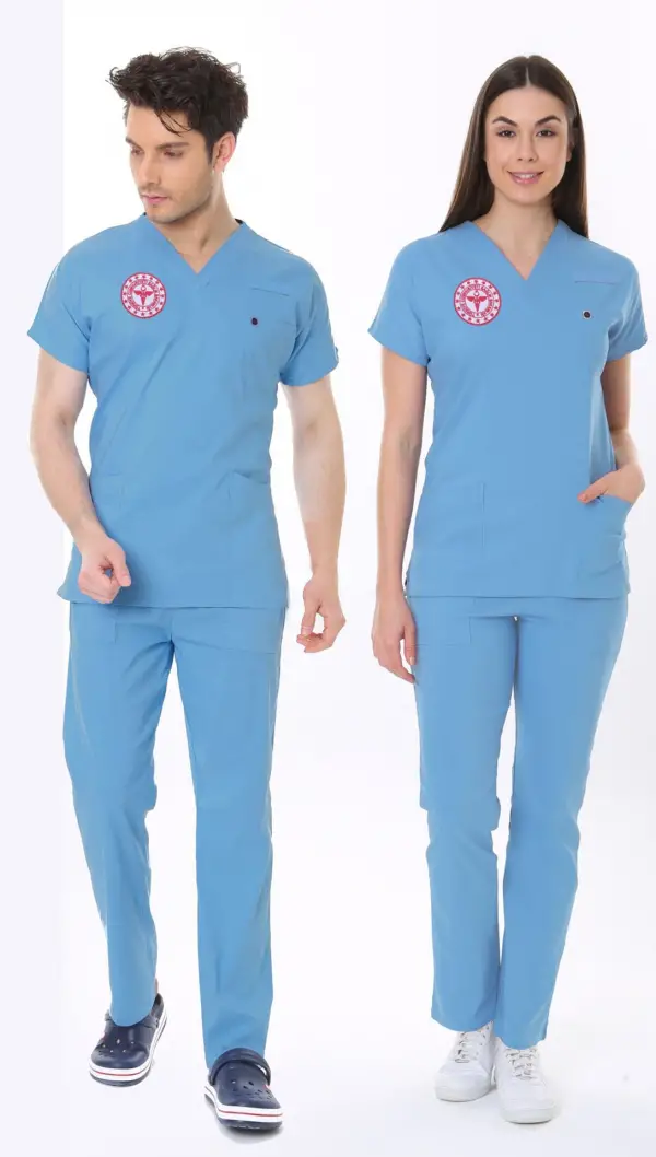 ALASKA MAVİSİ DOKTOR HEKİM FORMASI LİKRALI SCRUBS TAKIM (ALASKAN BLUE)