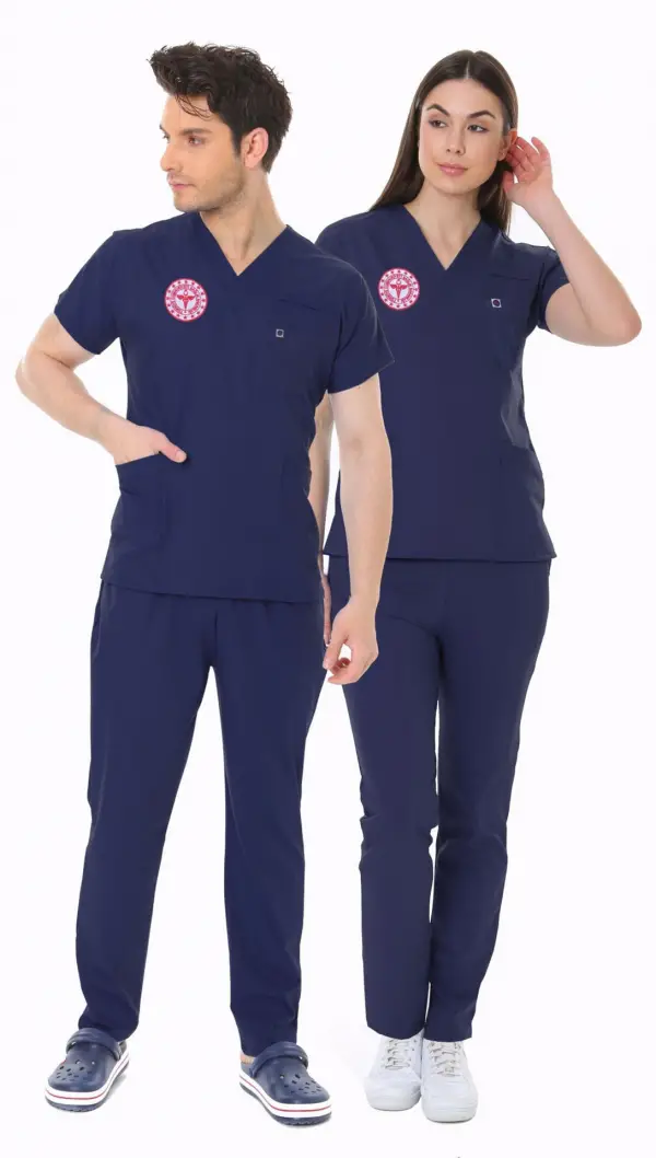 LACİVERT HEMŞİRE FORMASI LİKRALI SCRUBS TAKIM (PATRIOT BLUE)
