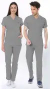 GRİ TEKNİK HİZMETLER PERSONEL FORMASI LİKRALI SCRUBS TAKIM
