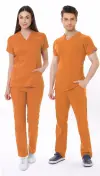 TURUNCU KLİNİK DESTEK İŞÇİ FORMASI LİKRALI SCRUBS TAKIM (ORANGE OCHRE)