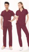 BORDO HASTANE FORMASI LİKRALI SCRUBS TAKIM (BIKING RED)