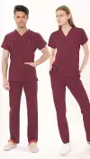 BORDO HASTANE FORMASI LİKRALI SCRUBS TAKIM (BIKING RED)