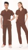 KAHVERENGİ HASTANE FORMASI LİKRALI SCRUBS TAKIM (FRIAR BROWN)