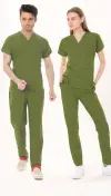 ÇİMEN YEŞİLİ ECZACI FORMASI LİKRALI SCRUBS TAKIM (GRASSHOPPER)