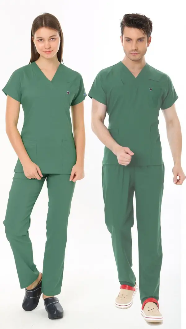 AMELİYATHANE YEŞİL PERSONEL FORMASI LİKRALI SCRUBS TAKIM (FROSTY SPRUCE)