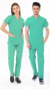 MİNT YEŞİLİ AİLE SAĞLIĞI ÇALIŞAN FORMASI LİKRALI SCRUBS TAKIM (BERMUDA)