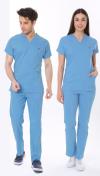 ALASKA MAVİSİ DOKTOR HEKİM FORMASI LİKRALI SCRUBS TAKIM (ALASKAN BLUE)