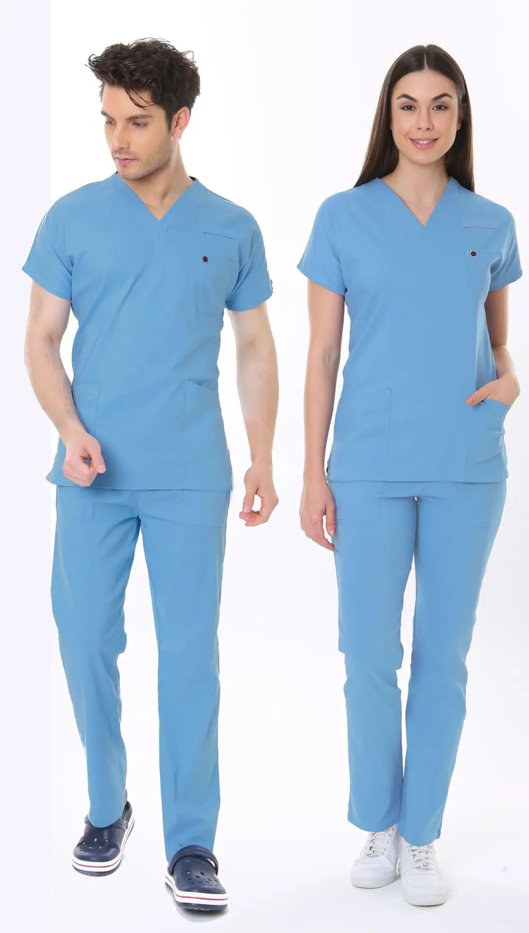 ALASKA MAVİSİ DOKTOR HEKİM FORMASI LİKRALI SCRUBS TAKIM (ALASKAN BLUE)