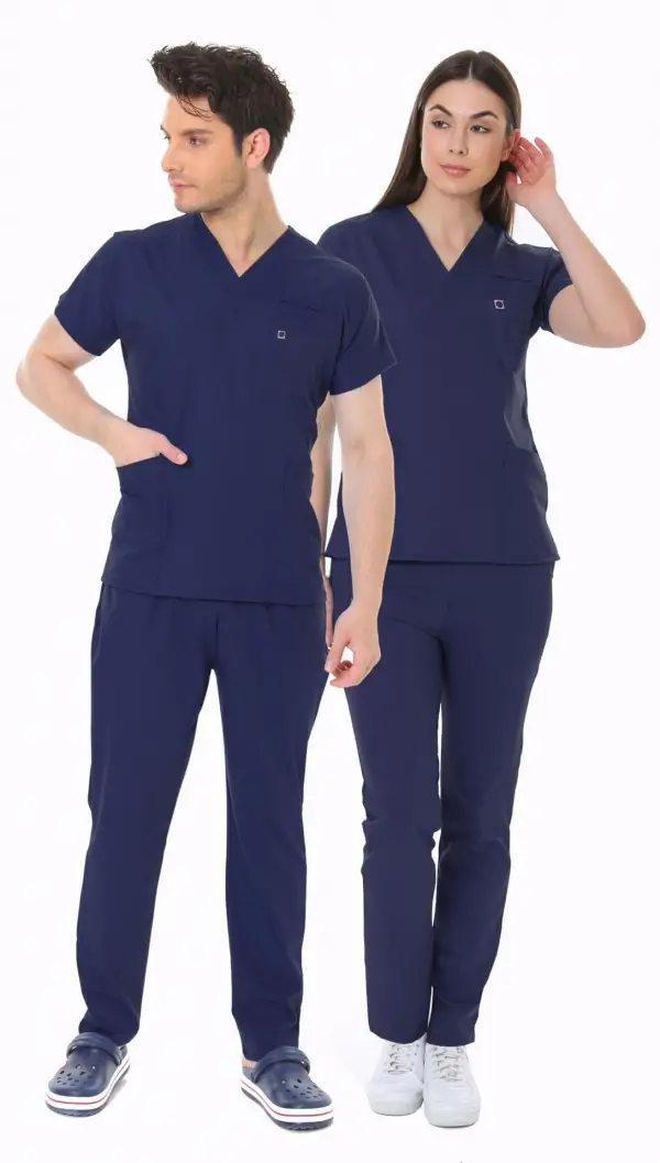 LACİVERT HEMŞİRE FORMASI LİKRALI SCRUBS TAKIM (PATRIOT BLUE)